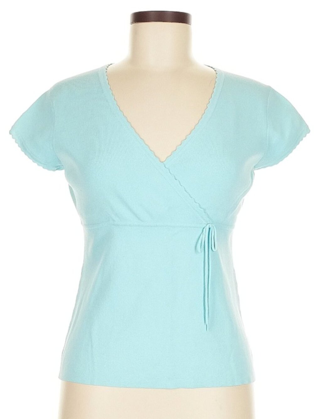 Vintage Y2K Ann Taylor Loft Wrap Top Baby Blue Scalloped Trim Size M